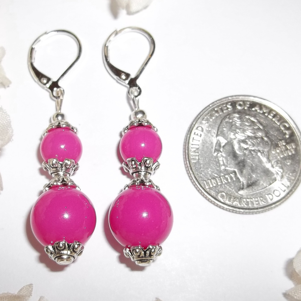 Earrings Pink & Silver Dangle Beaded Set NWT 4695 - Picture 2 of 8